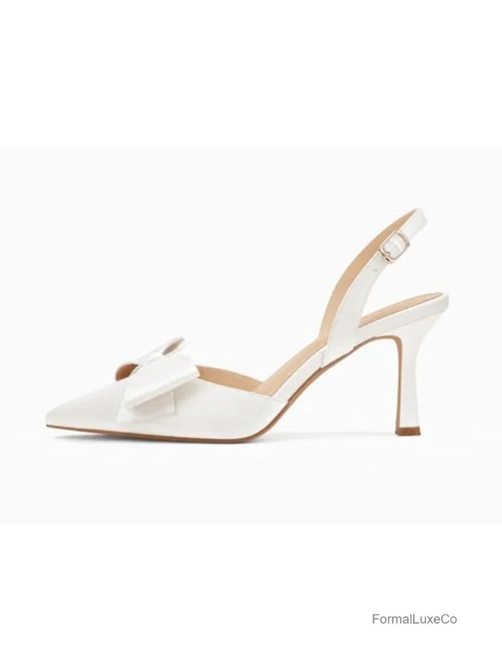 Slingback Kitten Heels Bow Satin Closed Toe Pumps Dress Shoes